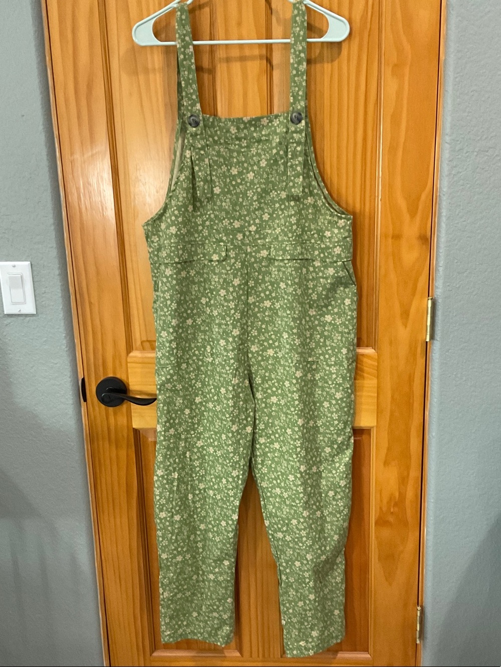 Green Floral Cotton Blend Overalls Jumpsuit